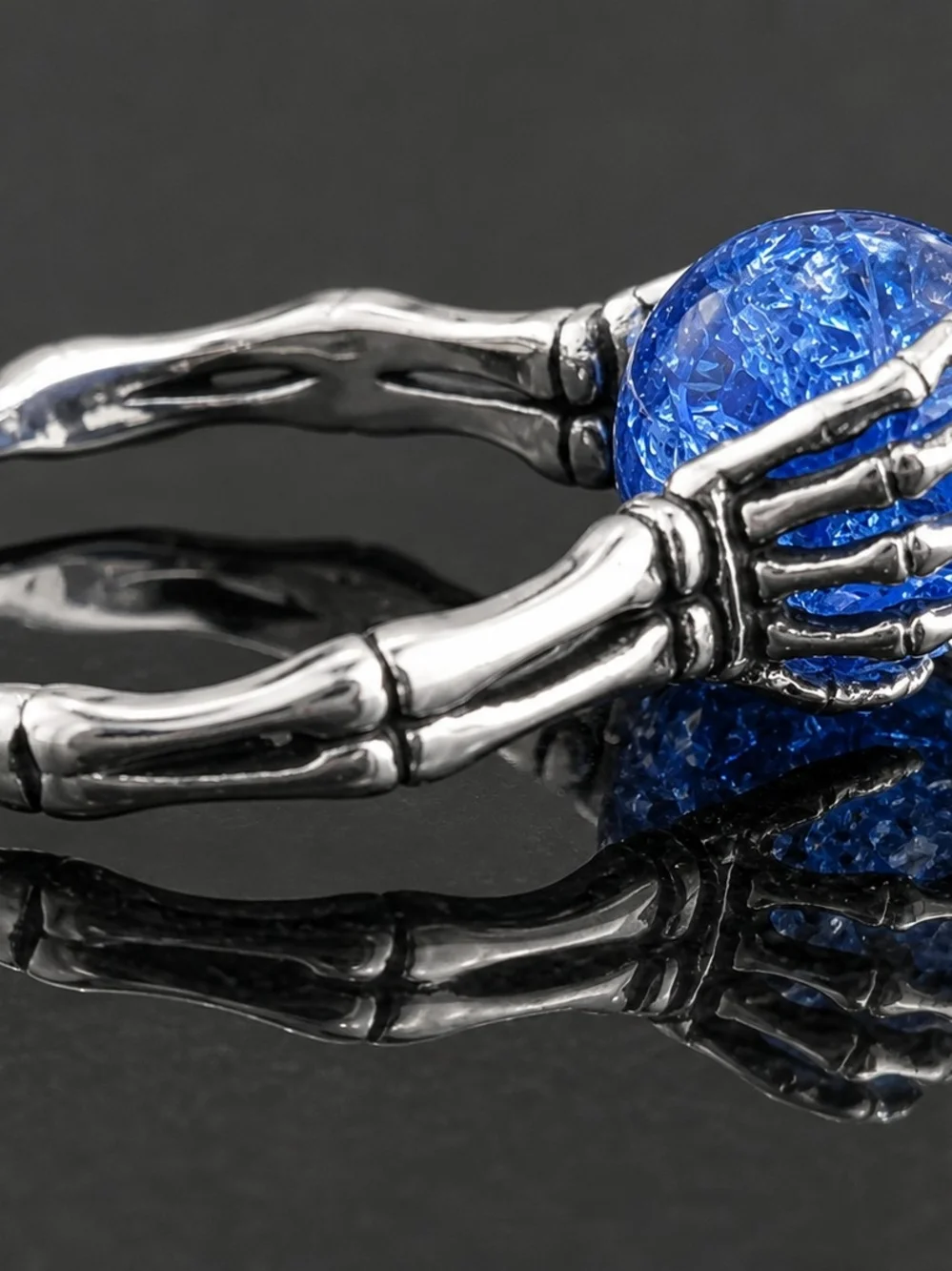 S925 Sterling Silver Ring Features A Brilliant Crackle Blue Gemstone.